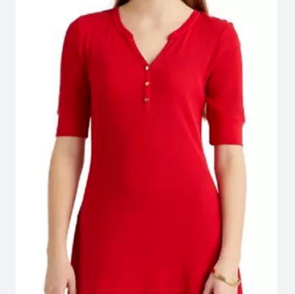 Ralph Lauren Cotton Waffle Knit Henley Midi Casual Dress size M - Picture 4 of 10